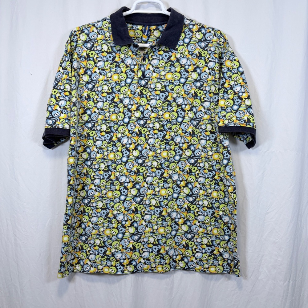 Raw Blue Polo Shirt Cartoon Character Print Blue Green XL